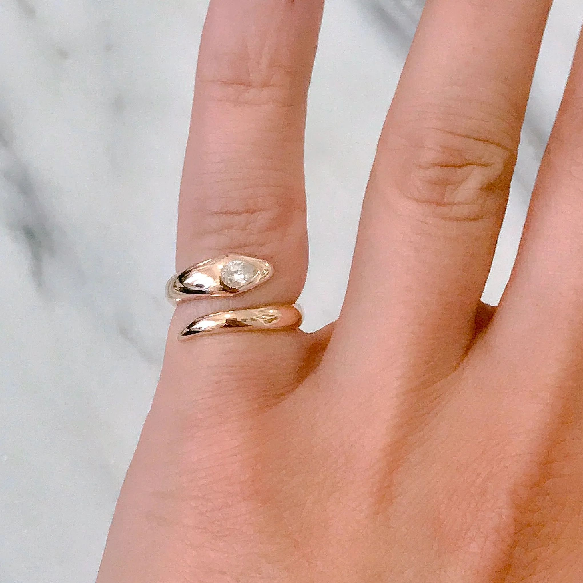 14K Gold Diamond Cobra Snake Wrap Bypass Ring