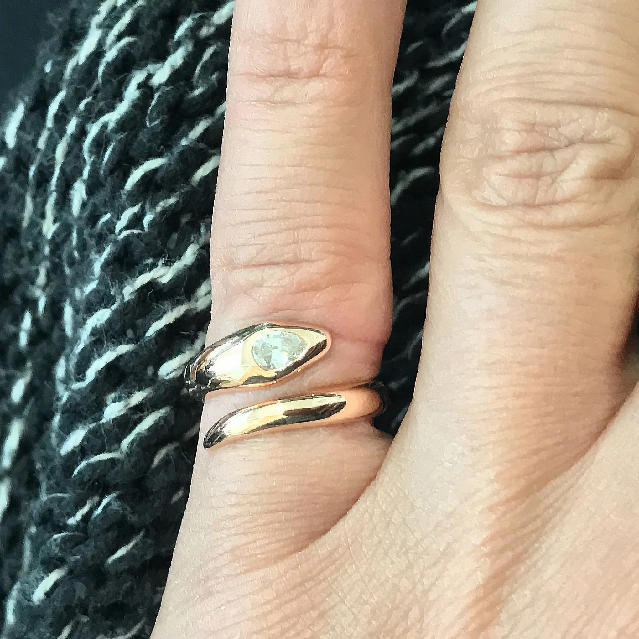 14K Gold Diamond Cobra Snake Wrap Bypass Ring