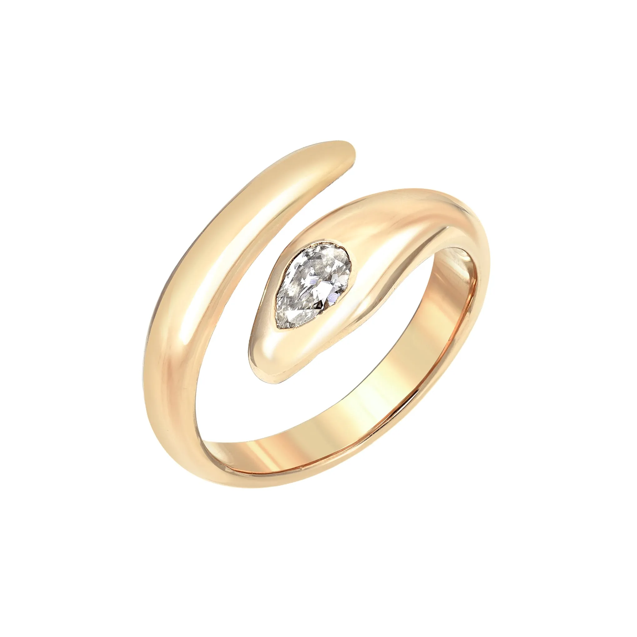 14K Gold Diamond Cobra Snake Wrap Bypass Ring