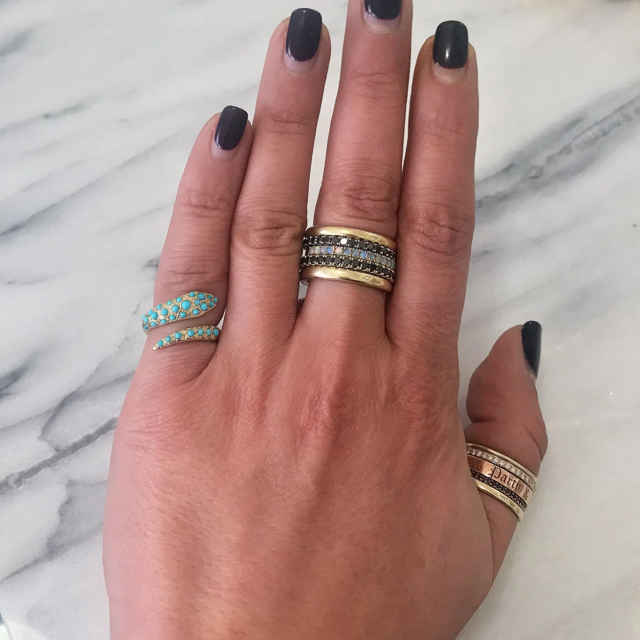 14K Gold Turquoise Snake Wrap Bypass Ring