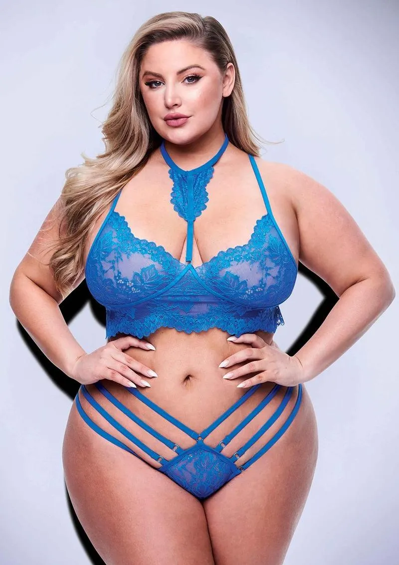 2 Piece Strappy Lace Bra and Panty Set