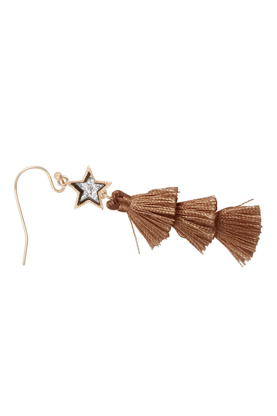 2“ STAR SHAPE FAUX DRUZY WITH TRIPLE MINI TASSEL HOOK EARRINGS