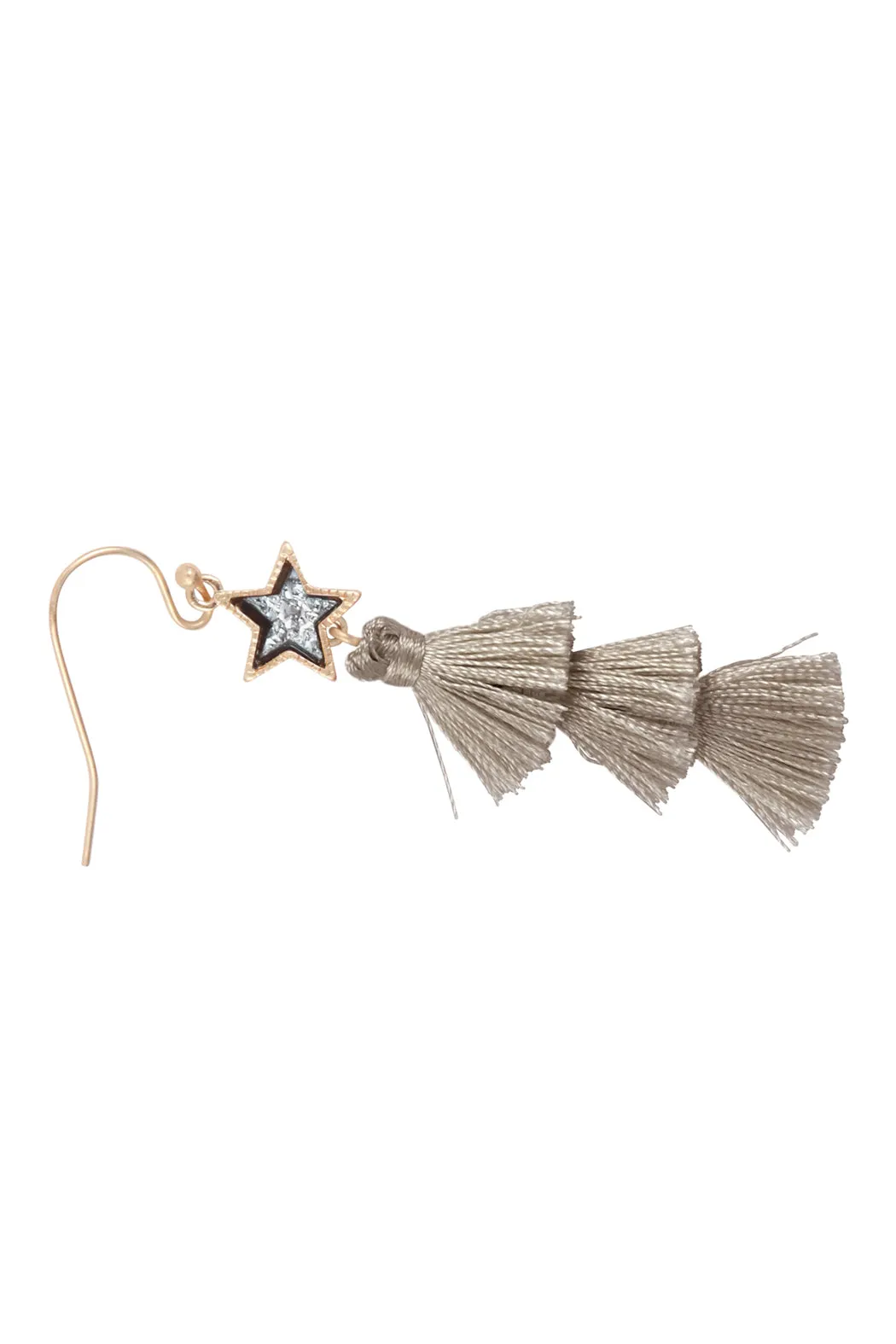 2“ STAR SHAPE FAUX DRUZY WITH TRIPLE MINI TASSEL HOOK EARRINGS