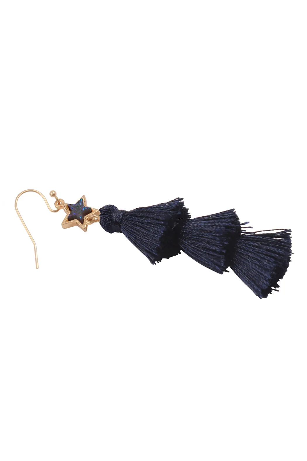 2“ STAR SHAPE FAUX DRUZY WITH TRIPLE MINI TASSEL HOOK EARRINGS