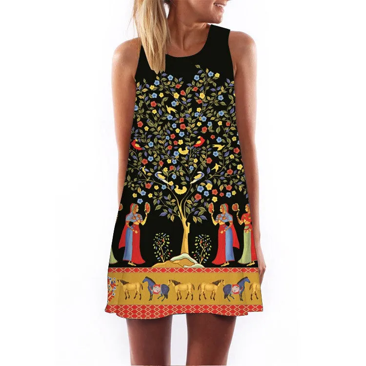 2016 Summer Dress Women Print Vintage Hippie Women Beach Dress Dashiki Loose Boho Women Clothing Sundresses Vestidos