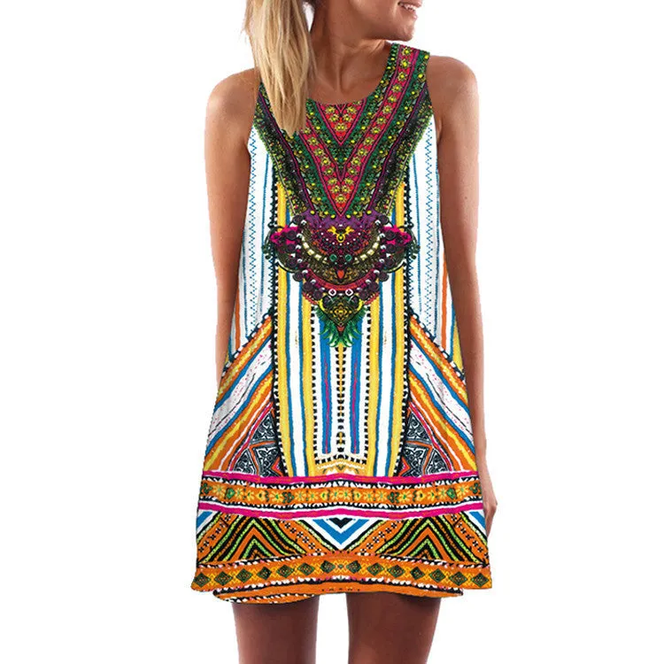 2016 Summer Dress Women Print Vintage Hippie Women Beach Dress Dashiki Loose Boho Women Clothing Sundresses Vestidos