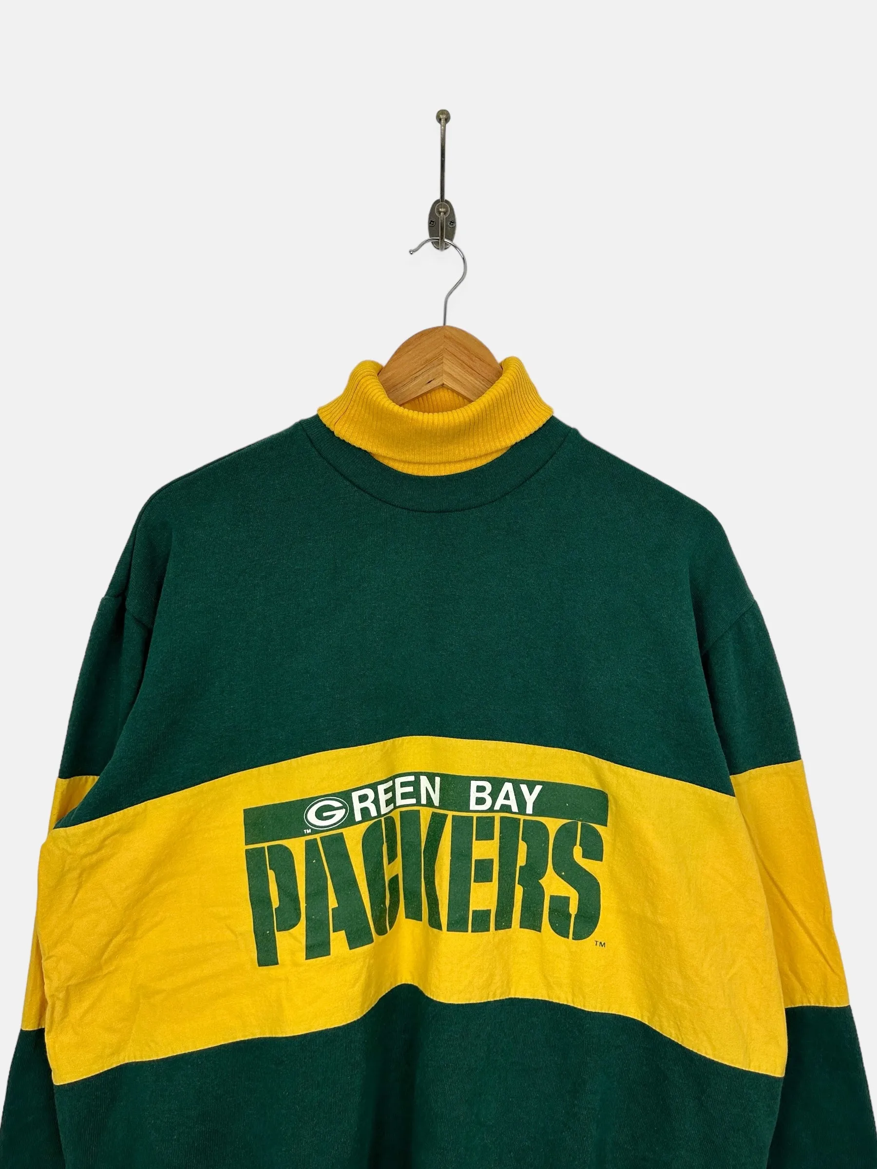 90's Green Bay Packers NFL USA Made Vintage Mock-Neck Sweatshirt Size 10
