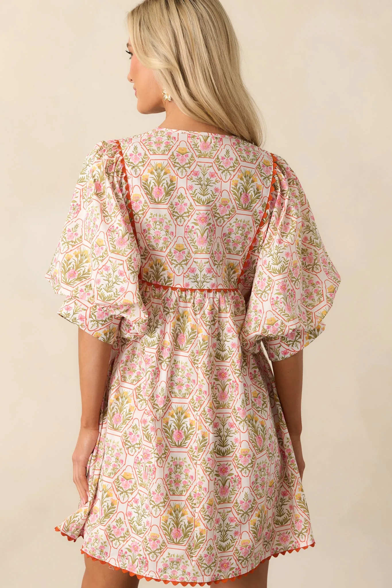 A Little Something Orange Geometric Floral Cotton Mini Dress
