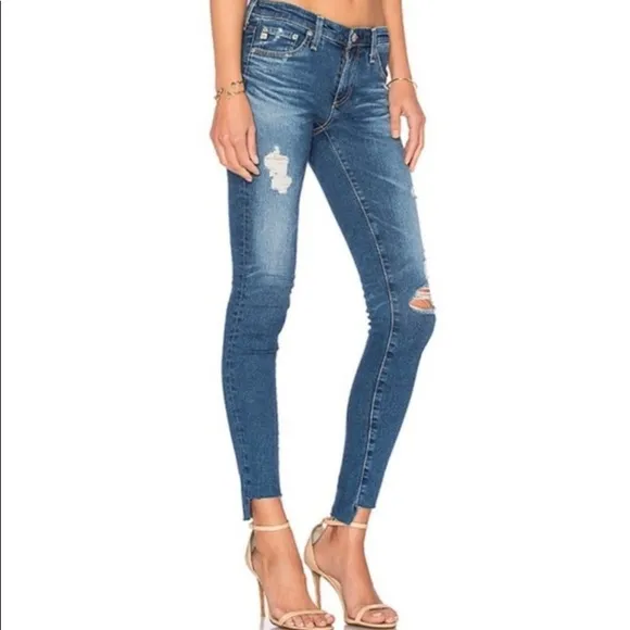 Adriano Goldsmith Step-Hem Ankle Legging Jeans in 14 Years Radiant Blue Size 26
