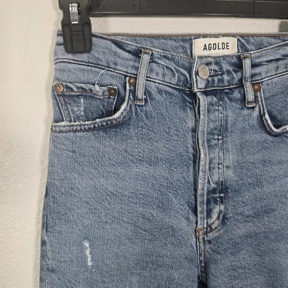 Agolde Nico Jeans High Rise Slim Womens Size 23 Headlines Blue Denim Distressed