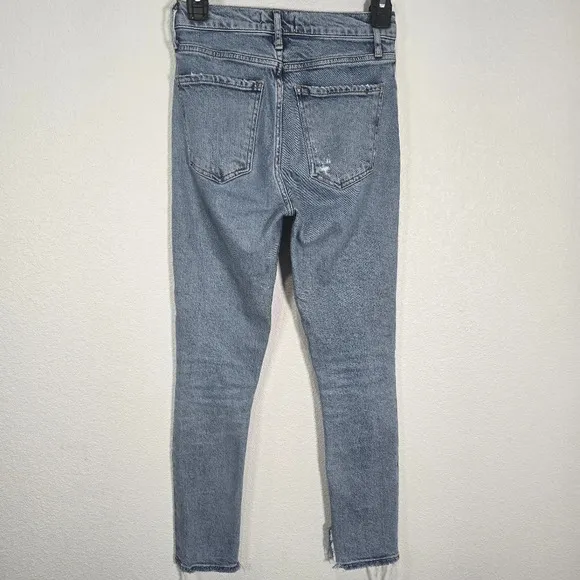 Agolde Nico Jeans High Rise Slim Womens Size 23 Headlines Blue Denim Distressed