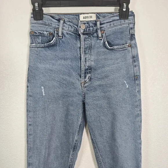 Agolde Nico Jeans High Rise Slim Womens Size 23 Headlines Blue Denim Distressed