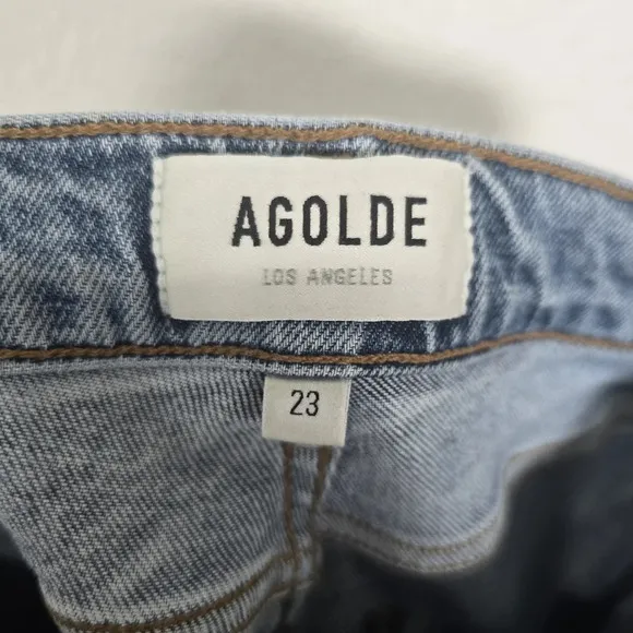 Agolde Nico Jeans High Rise Slim Womens Size 23 Headlines Blue Denim Distressed