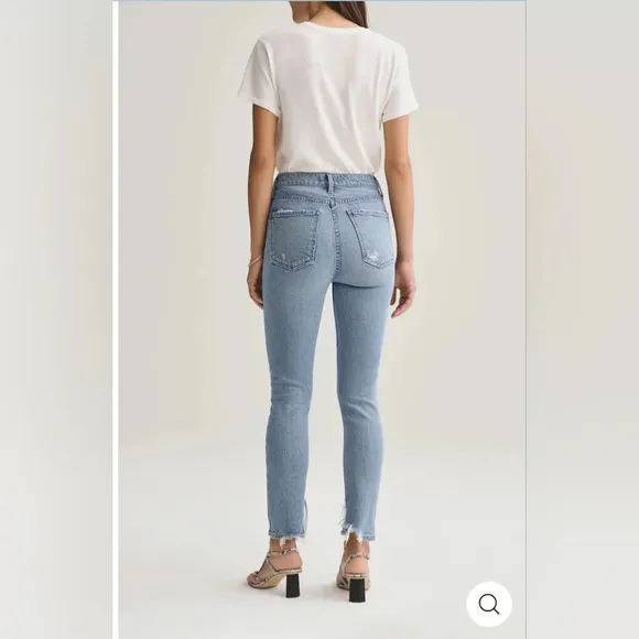 Agolde Nico Jeans High Rise Slim Womens Size 23 Headlines Blue Denim Distressed