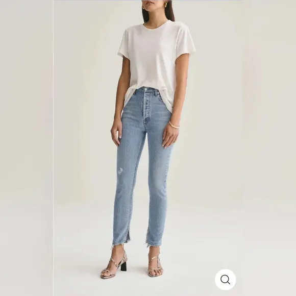 Agolde Nico Jeans High Rise Slim Womens Size 23 Headlines Blue Denim Distressed