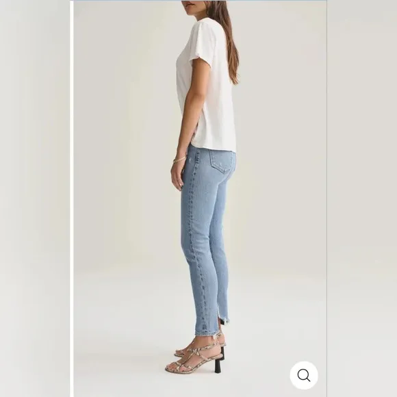 Agolde Nico Jeans High Rise Slim Womens Size 23 Headlines Blue Denim Distressed