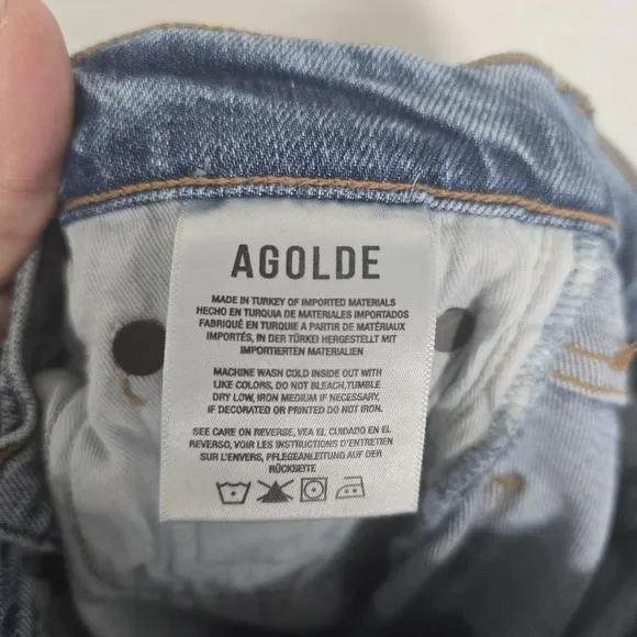 Agolde Nico Jeans High Rise Slim Womens Size 23 Headlines Blue Denim Distressed