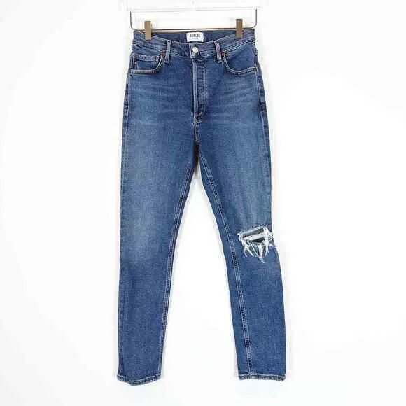 Agolde Womens Nico High Rise Slim Straight Distressed Jeans Size 26 Medium Wash