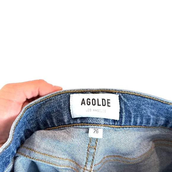 Agolde Womens Nico High Rise Slim Straight Distressed Jeans Size 26 Medium Wash
