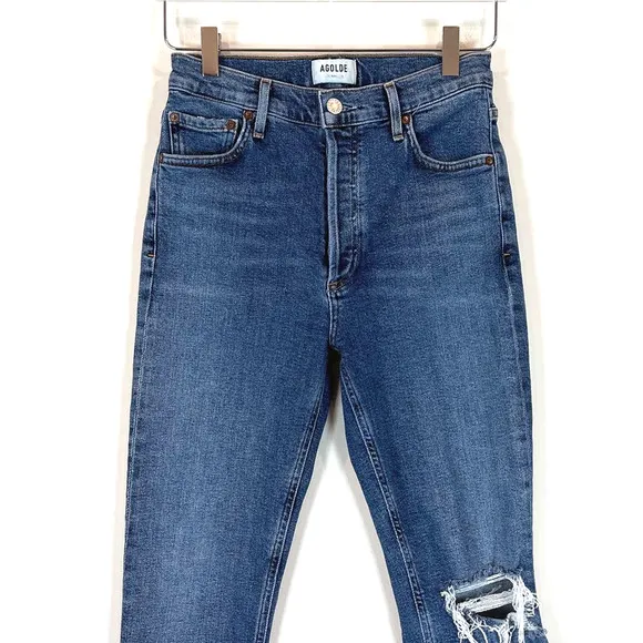 Agolde Womens Nico High Rise Slim Straight Distressed Jeans Size 26 Medium Wash