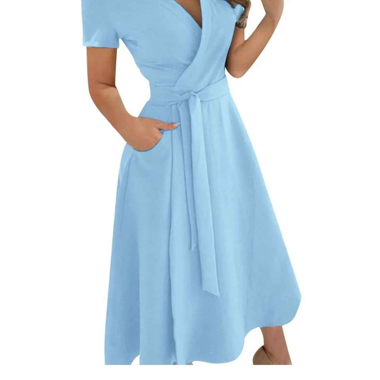 Alessandra Elegant Belted A-Line Midi Dress With Collar