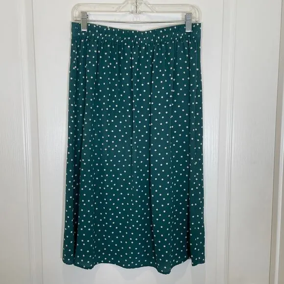 Amour Vert Silk Wrap Skirt Polka Dot Print Green White Midi Sustainable M