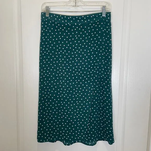 Amour Vert Silk Wrap Skirt Polka Dot Print Green White Midi Sustainable M