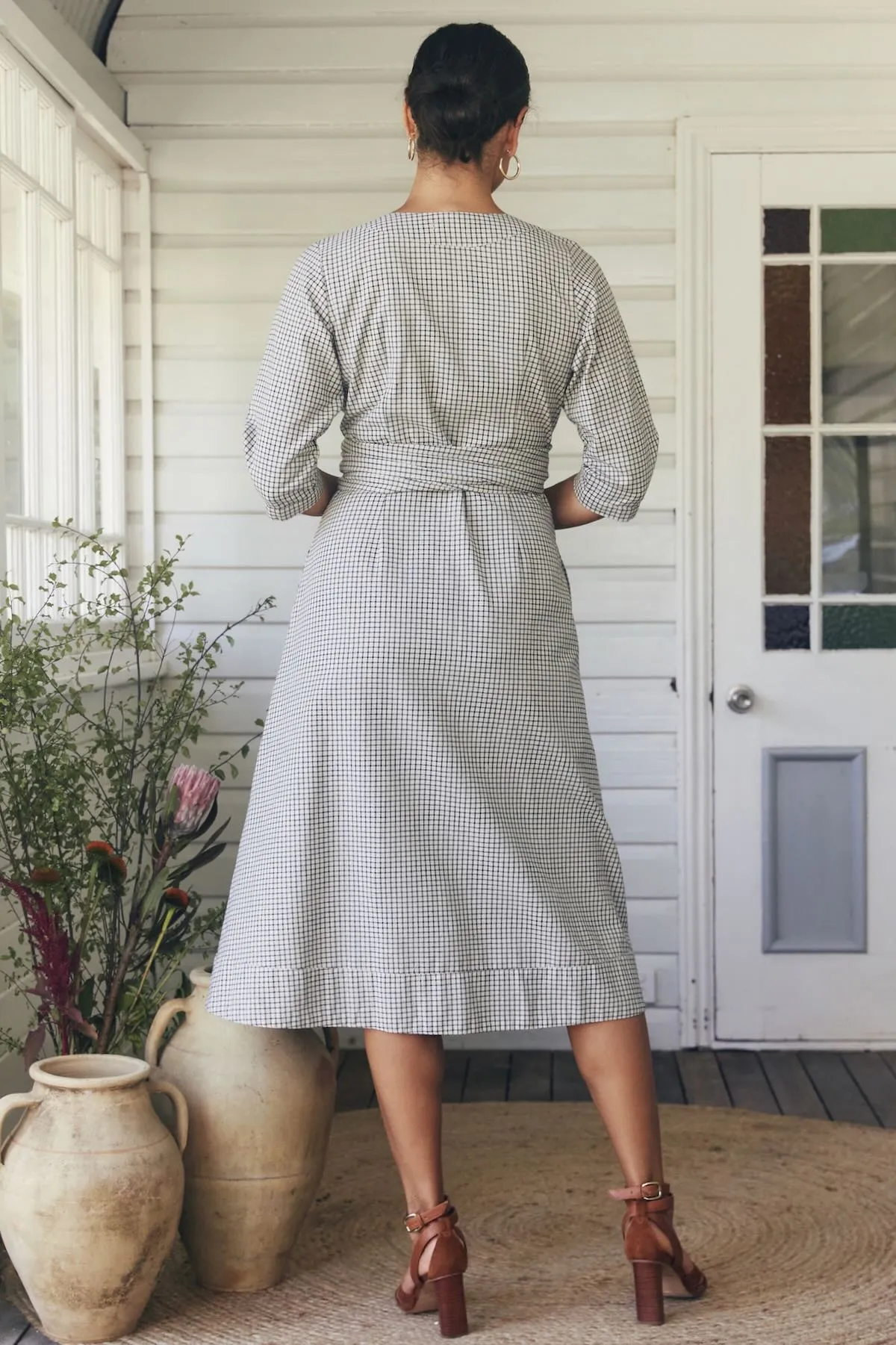 Angelica Wrap Dress - White Check