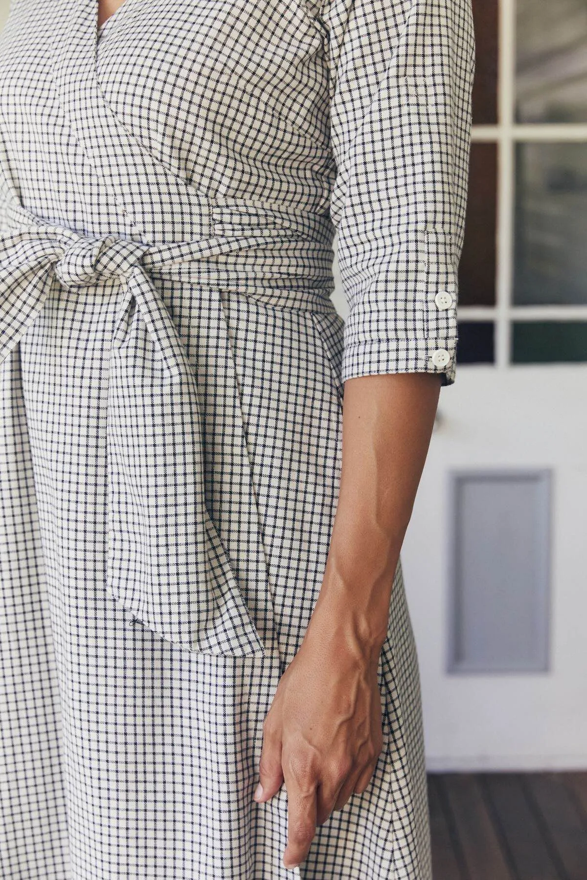 Angelica Wrap Dress - White Check