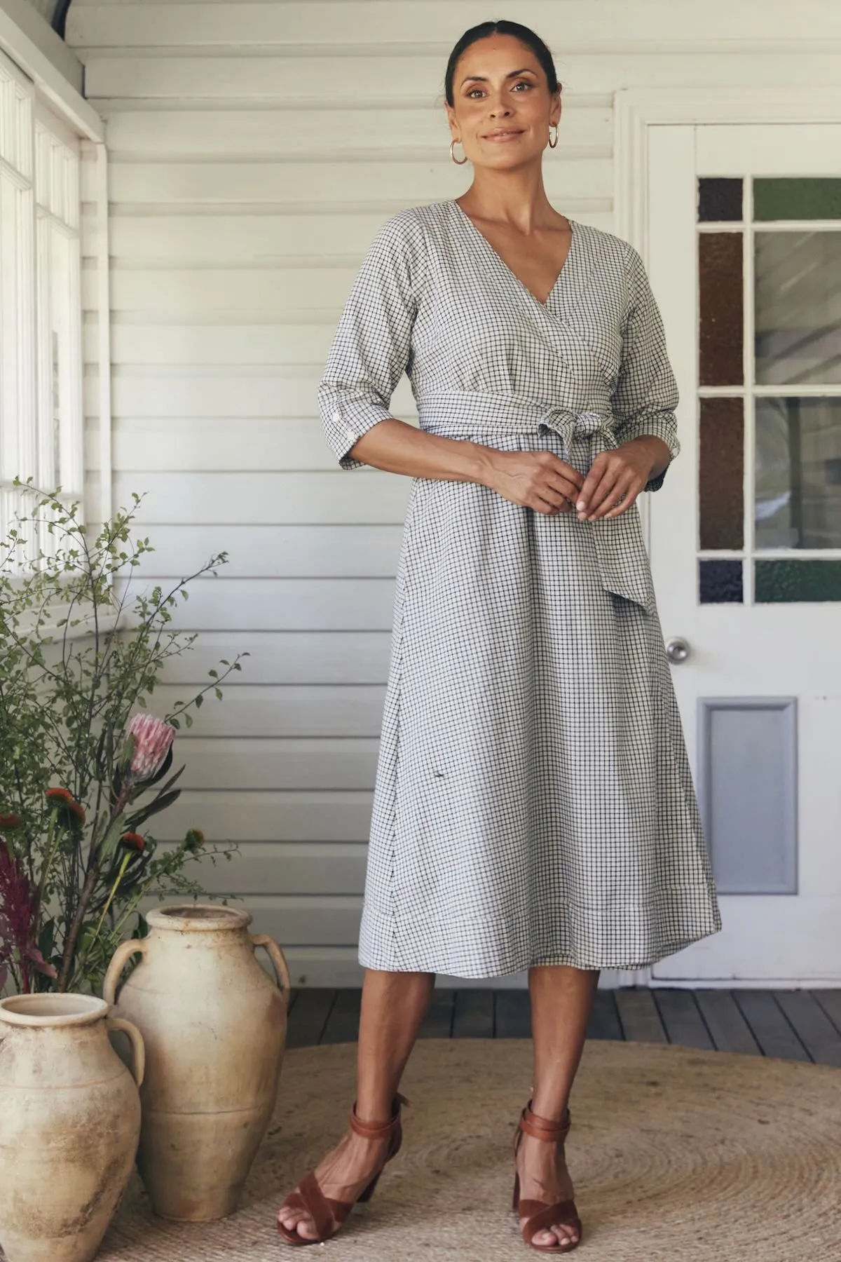 Angelica Wrap Dress - White Check