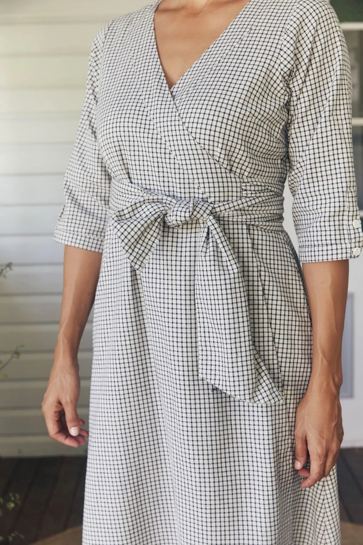 Angelica Wrap Dress - White Check