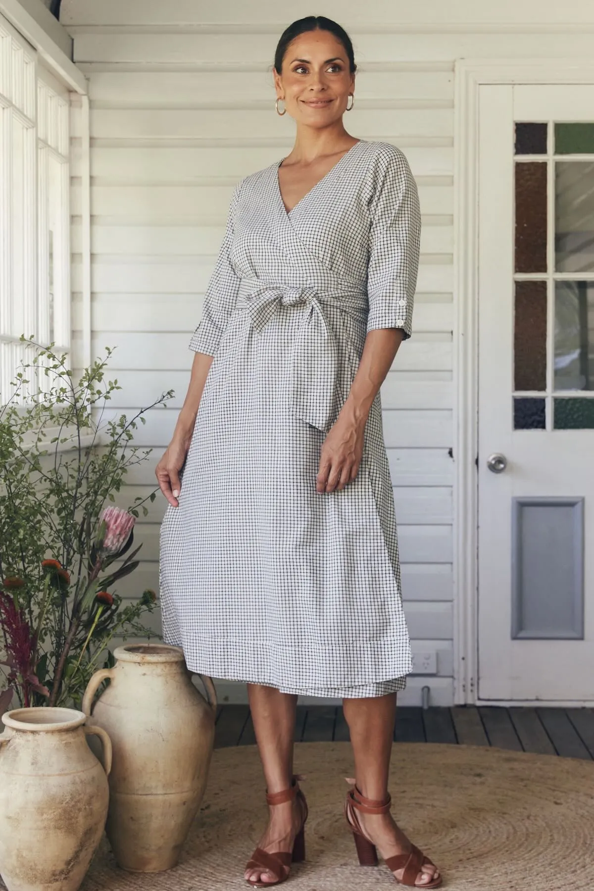 Angelica Wrap Dress - White Check