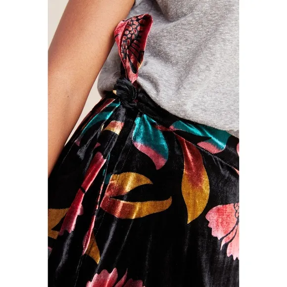 Anthropologie Velvet Floral Wrap Midi Skirt Eva Franco NWT