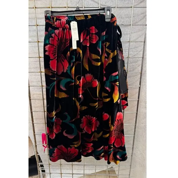 Anthropologie Velvet Floral Wrap Midi Skirt Eva Franco NWT