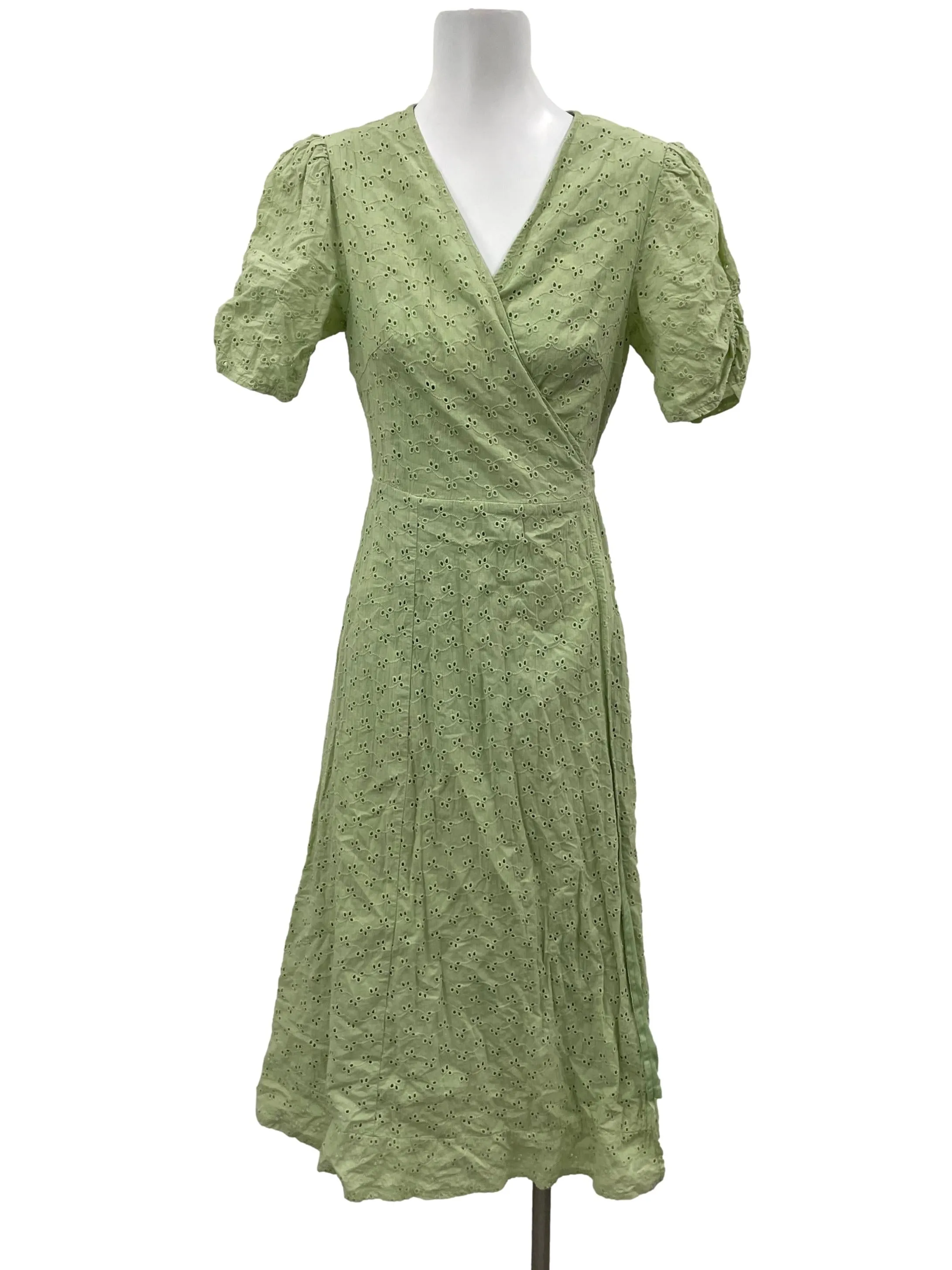 Apple Green Eyelet Ribbon Wrap Dress