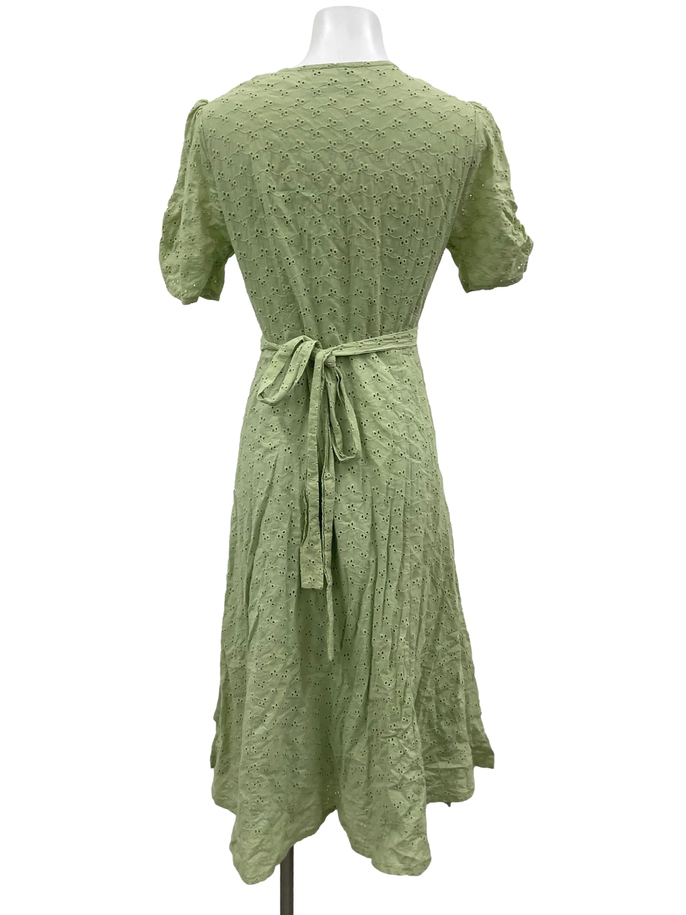 Apple Green Eyelet Ribbon Wrap Dress