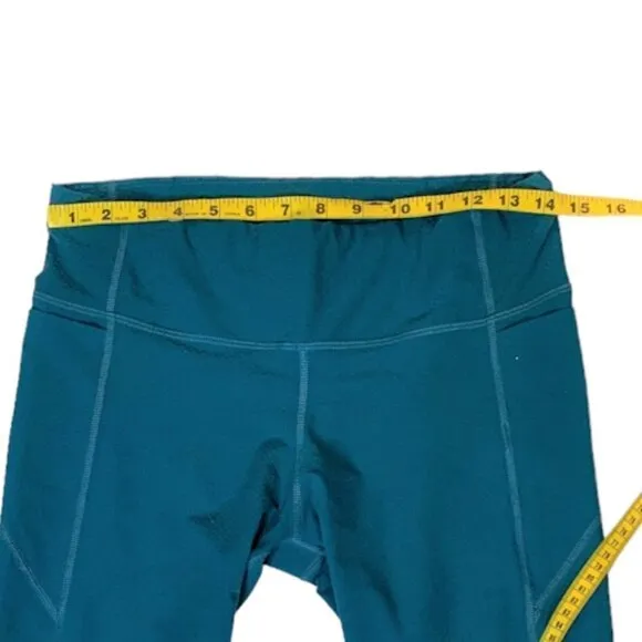 Athleta Cropped Mesh Insert Pocket Leggings Size MP Teal