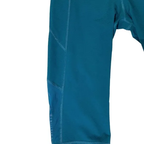 Athleta Cropped Mesh Insert Pocket Leggings Size MP Teal