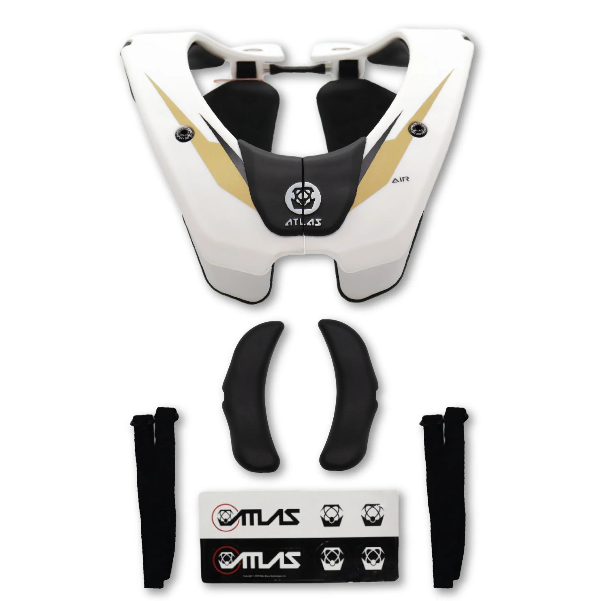 Atlas Air Anti-Compression Sport Neck Brace (Adult - Medium) for Use In: Powersports, Offroad Racing, Motocross, Mountain Biking, BMX, Snowmobiling, Snowboarding (White/Gold)