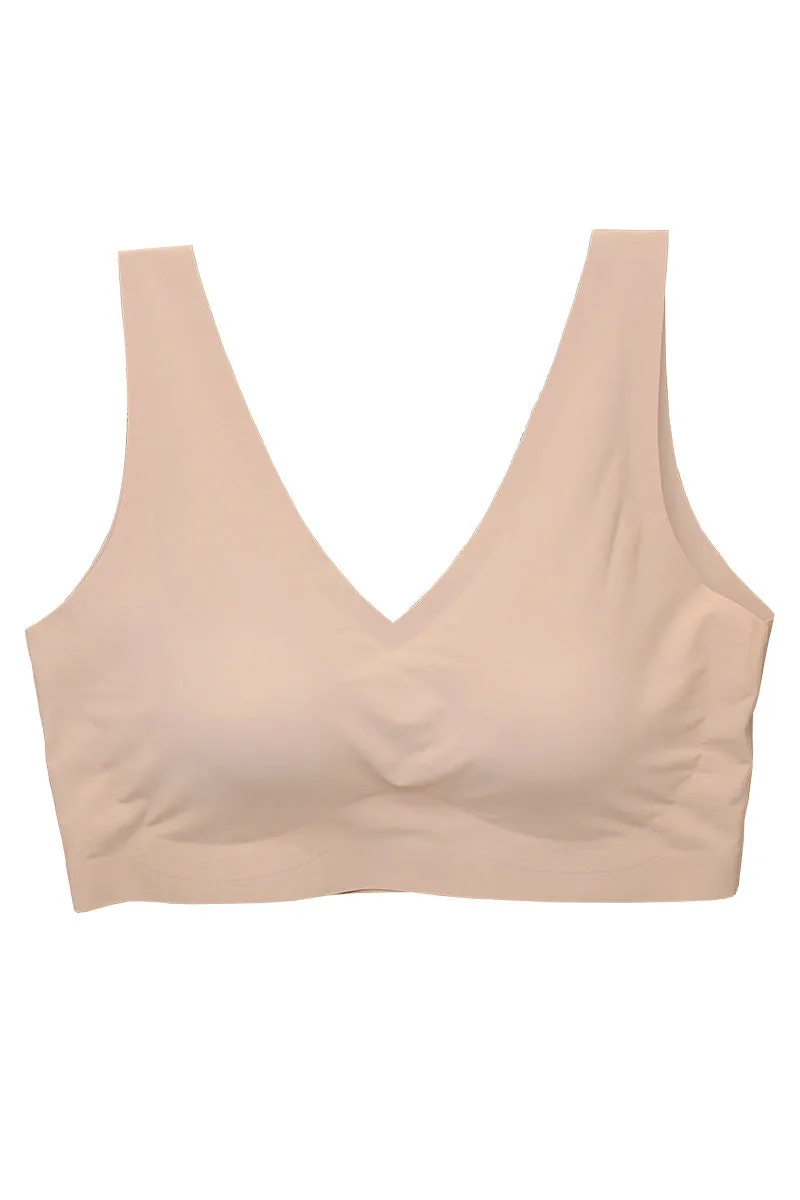 BE281X 6 Piece Smooth Microfiber, Removable Pads, and Bonded Neckline Laser Cut Comfort V-neck Bralette Plus Size