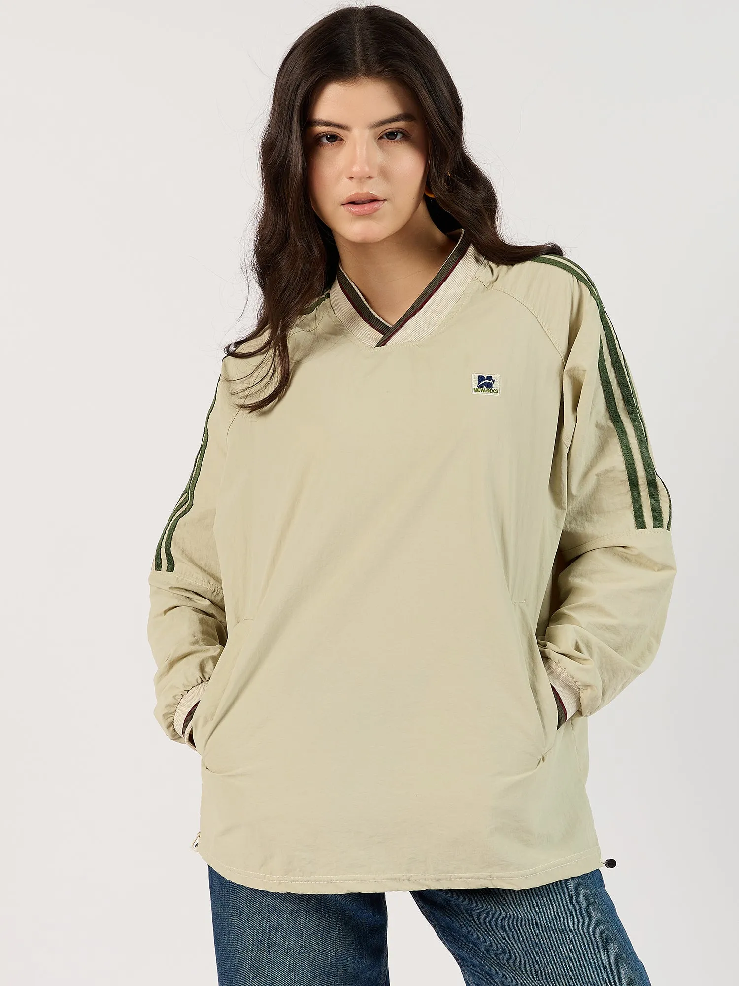 Beige V Neck Oversized Sweatshirt