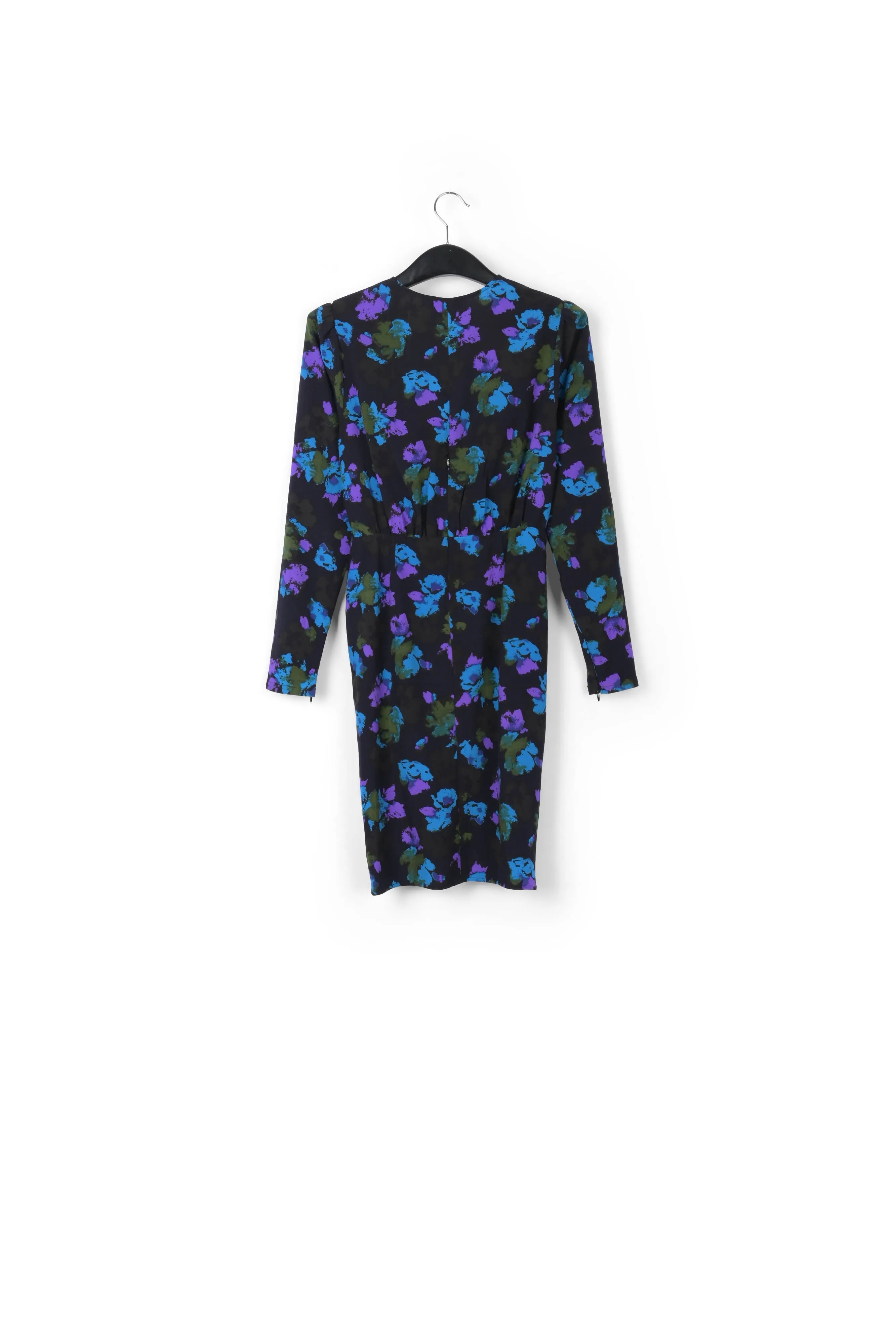 Black and blue wrap effect midi dress