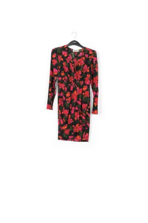 Black and blue wrap effect midi dress