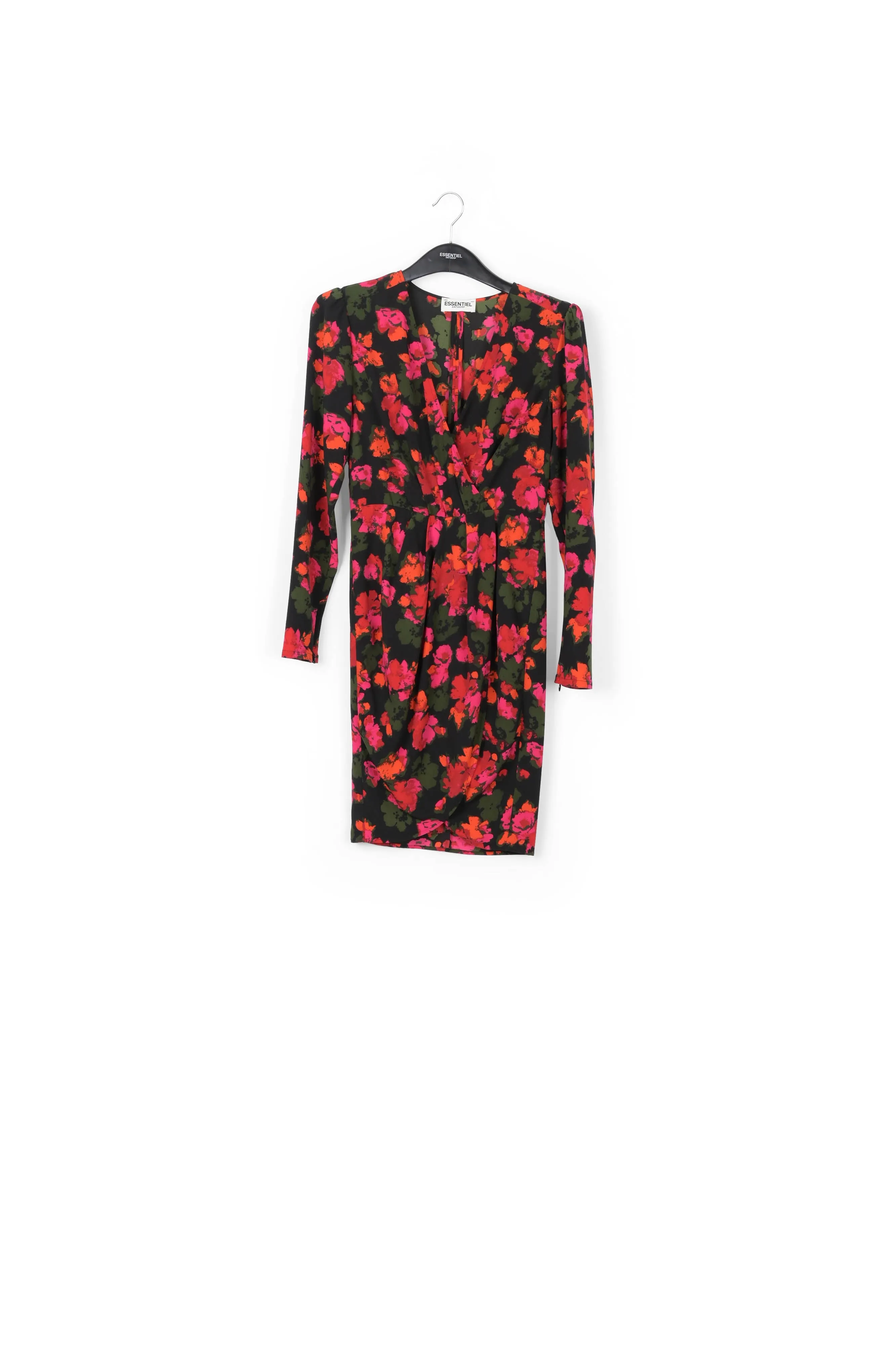 Black and blue wrap effect midi dress