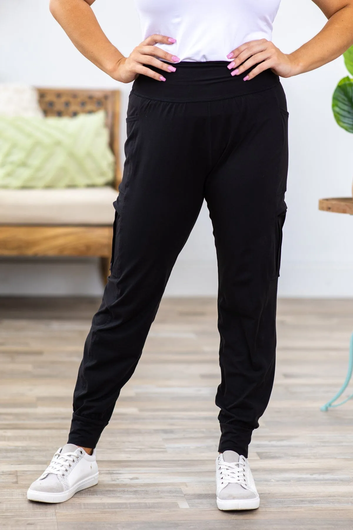 Black Cargo Pocket Active Joggers