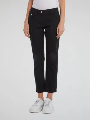 Black Distressed Capri Jeans