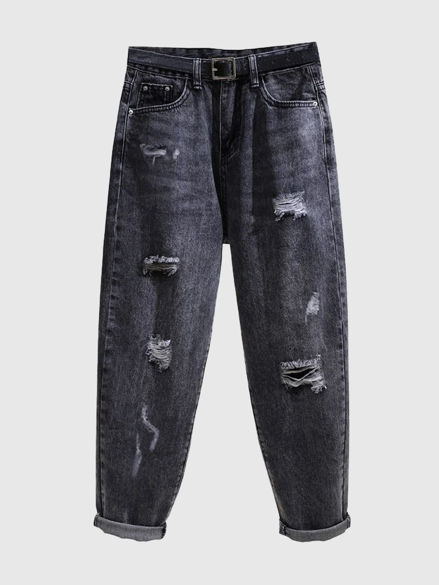Black Distressed Mom Denim