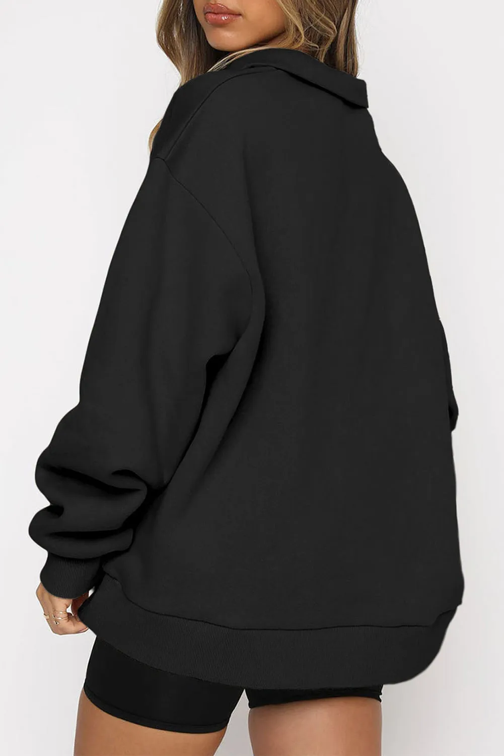 Black HAWAII USA Zipped Oversized Pullover Sweatshirt