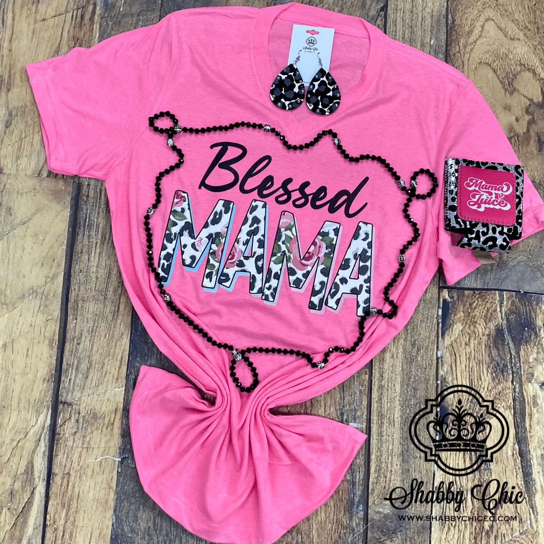 Black Leopard Blessed Mama Tee