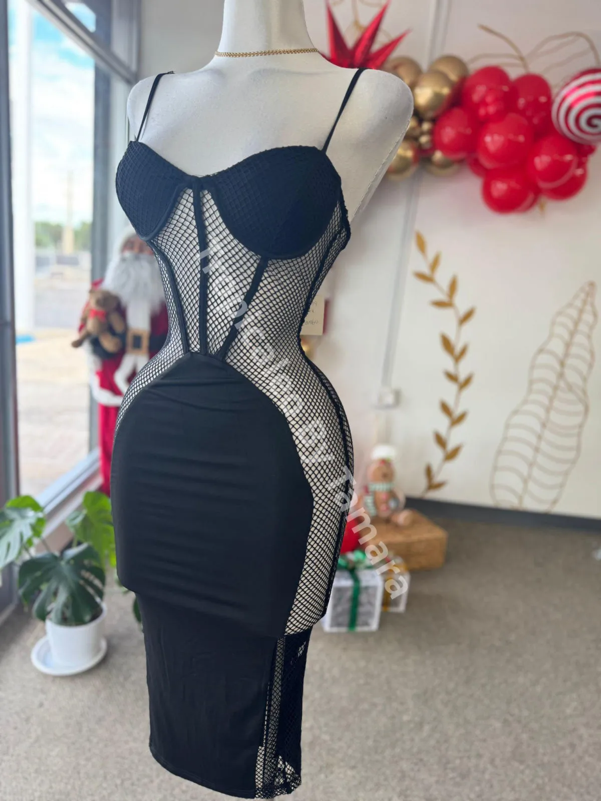 Black Mesh Cutout Dress
